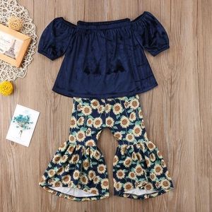 Girls | Off Shoulder Top & Sunflower Bellbottoms